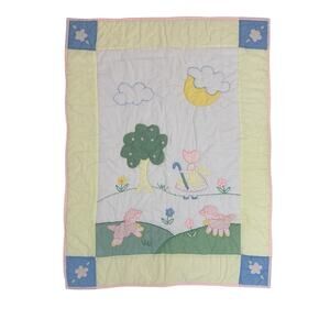 Baby Togs Little Bo Peep Blanket Quilt Vtg Nursery Pastel Lamb Flower Yellow Kid